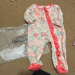 Maripé Floral Ruffle Footed One-Piece in Pink & Green